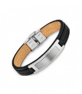 PULSERA LOTUS CUERO NEGRO Y ACERO HOMBRE - LS1808-2/2